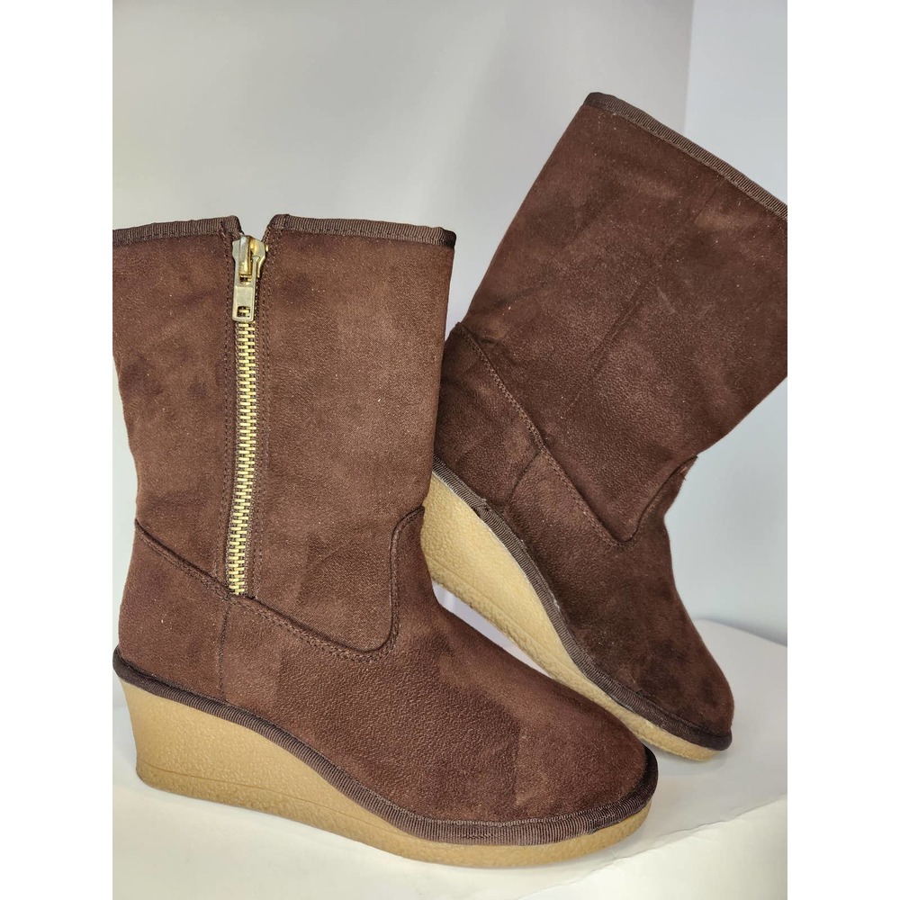 Call it Spring Faux brown suede wedge heeled boot- W 7.5 NEW